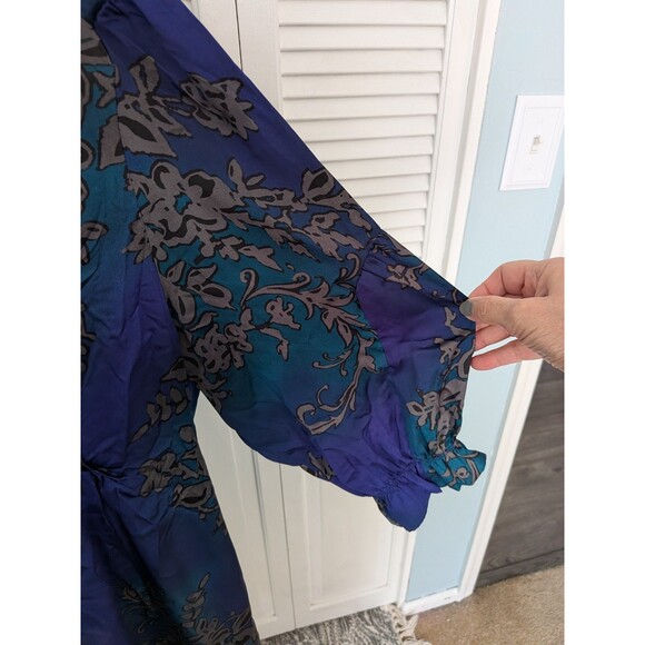 Evolution by JMS Top Womens 4X Purple Blue Paisley Peasant Boho Silky Blouse V - Picture 4 of 12